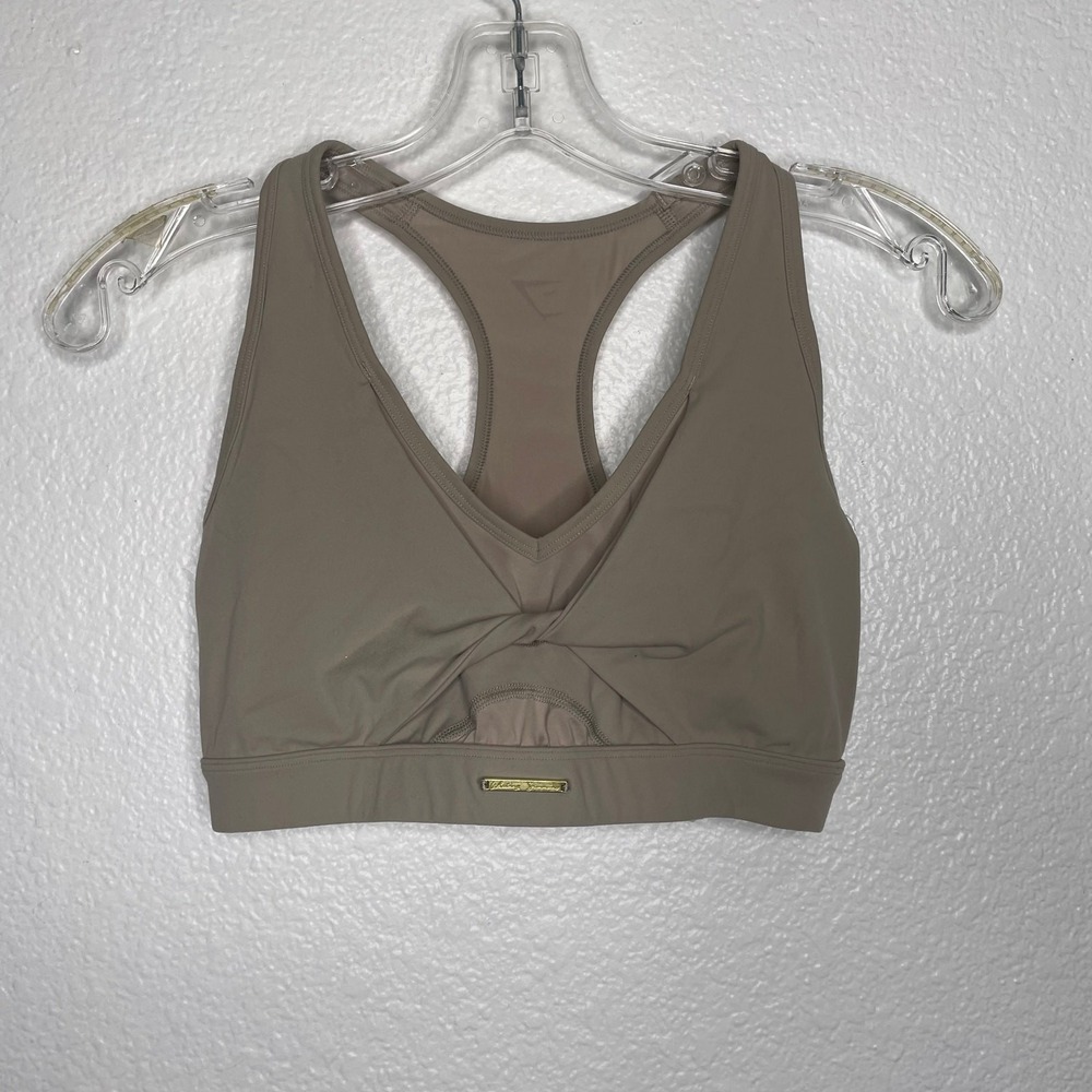Gymshark Whitney Simmons Mesh Sports Bra Taupe Brown Twist Front GLSB5557 Small